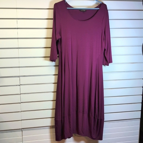 Eileen Fisher Viscose Jersey Knit Midi Lantern Dress | Size Large Pomegranate - Picture 3 of 9